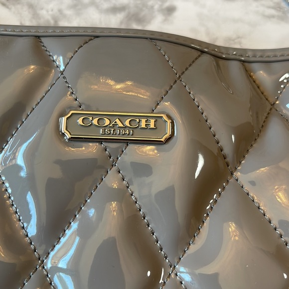 Coach grey Poppy tote with beautiful purple satin interior lining - Picture 3 of 9